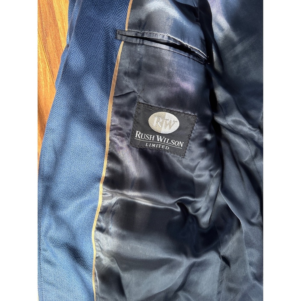 Rush Wilson Limited Blue Silk Herringbone Blazer Mens 43R Sport Coat - Picture 5 of 14